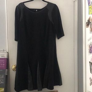 Black flare dress with pleather details